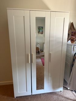 IKEA Bremens White 3-Door Wardrobe with Mirror