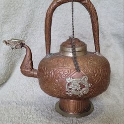Antique Old Chinese Copper Dragon   Wine Tea Pot Tea Kettle Flagon 9 Inches