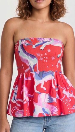 NWT - BANJANAN designer Red printed strapless top