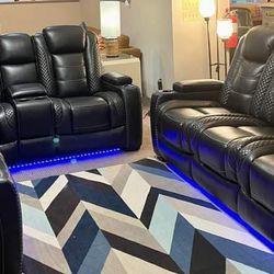 Black Power Reclining Living Room Set Sofa And Loveseat 