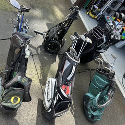 Golf Clubs, 5 Bags, 1 Cart, Golf Balls