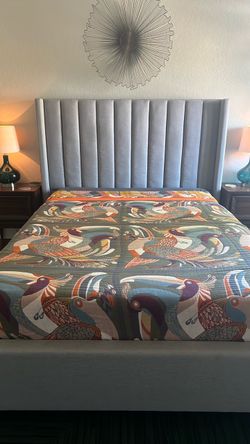Queen upholstered bed frame, gray