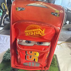 Disney Pixar Lightning McQueen Cars Kids 3D Rolling Suitcase Overnight Toy Bag