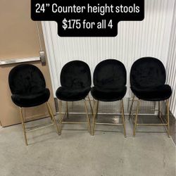 24” Black Velvet Counter Height Stools 