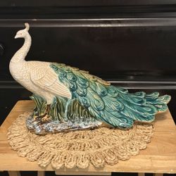 17.5” X12” Tall Ceramic Peacock Decor