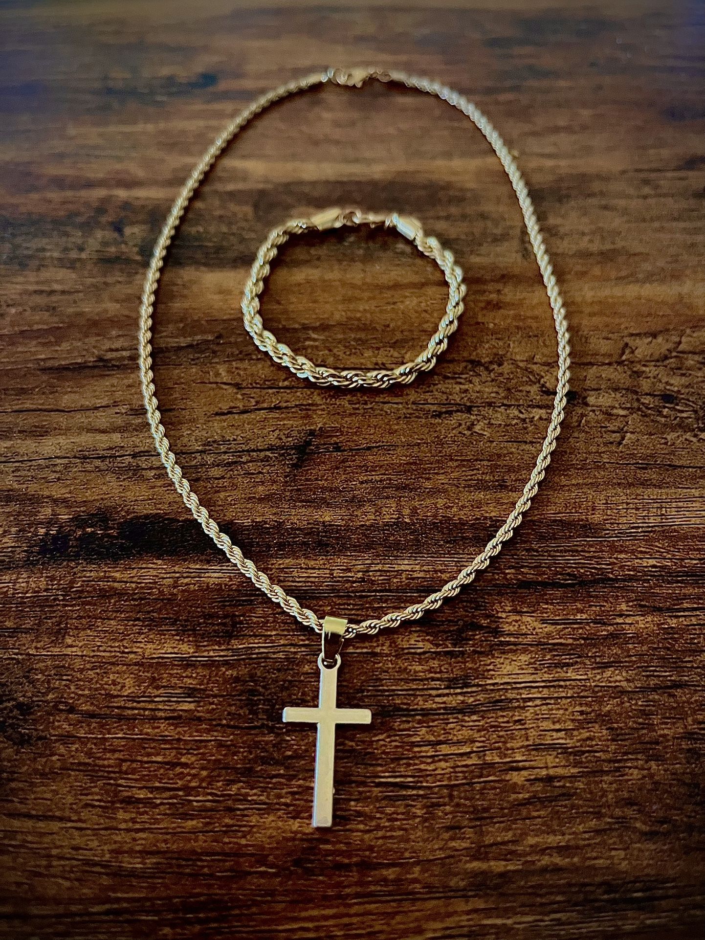 Gold Cross Necklace and Bracelet