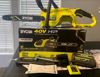 Ryobi 40 V HP 16" Brushless Cordless Chainsaw kit (1) Battery and Charger