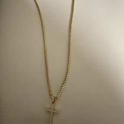 18k Gold Franco Chain And Cross Pendant With Diamonds 