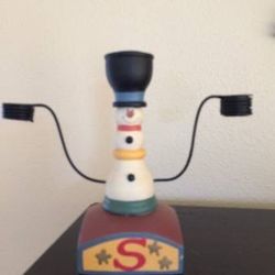 Directional Hand Painted Wood Snowman 3 Taper Candle Holder