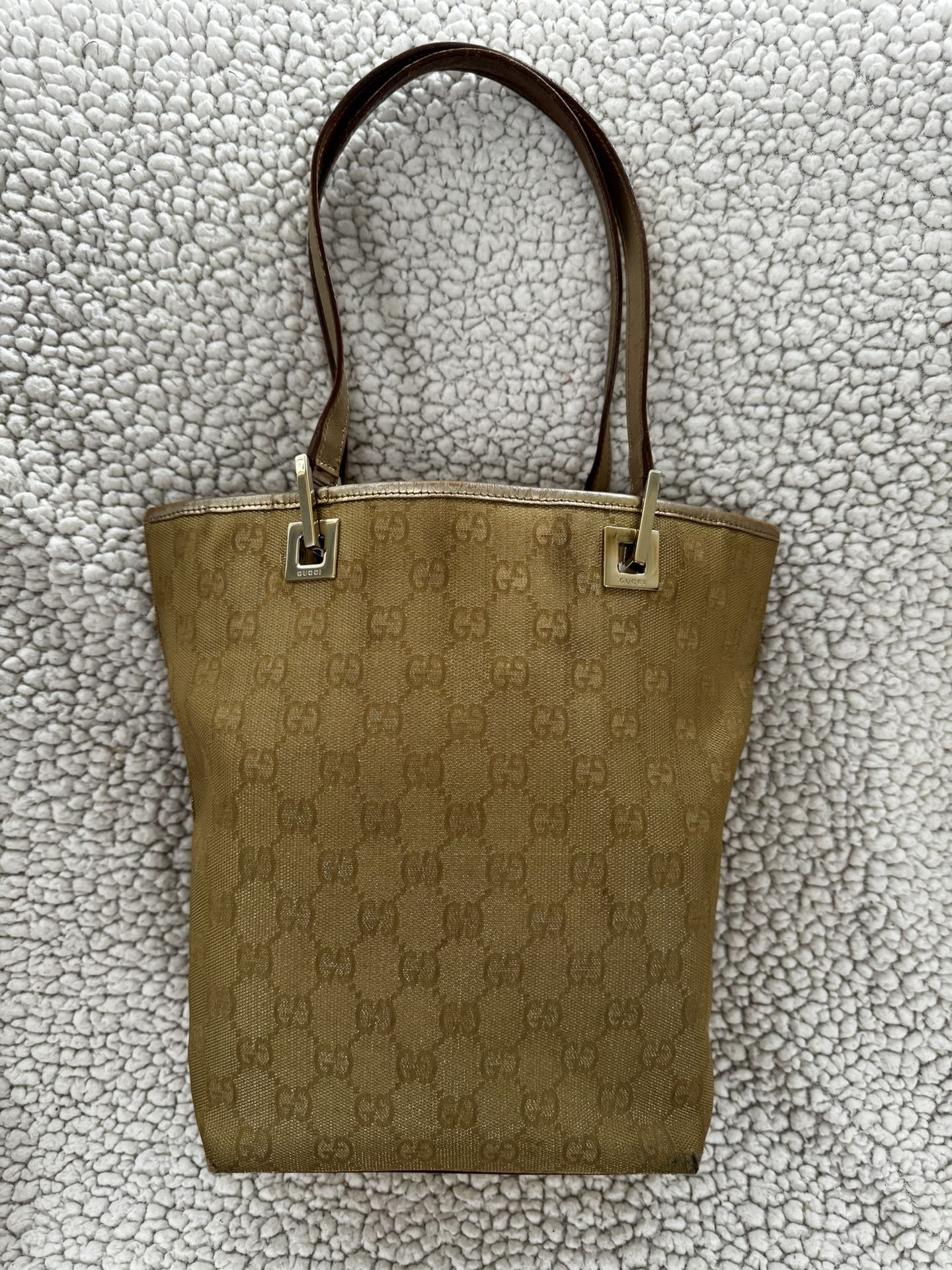 AUTHENTIC Gucci Gold GG Canvas and Leather Tote
