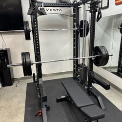 Vesta Fitness PRO SERIES Ultimate Half Rack Functional Trainer w/Smith Machine Bar | 320lb Stack | Gym Equipment | Fitness | Commercial | Squat Rack 