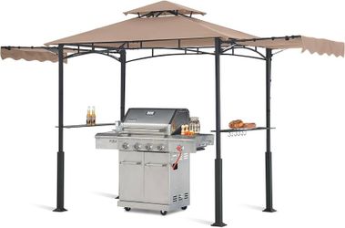 2364c $140  ABCCANOPY Grill Gazebo 14x5 with 2 Side Awnings & 2 LED Lights, Khaki  Large Shade Area - This ABCCANOPY outdoor grill gazebo features 2 S
