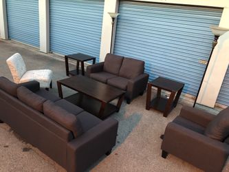 Full Living Room Set Couch Loveseat Chair Tables Lamps