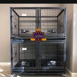 Double Stacked Dog Pet Cage Kennel Size 43 With Divider And Feeding Bowls New In box 📦 