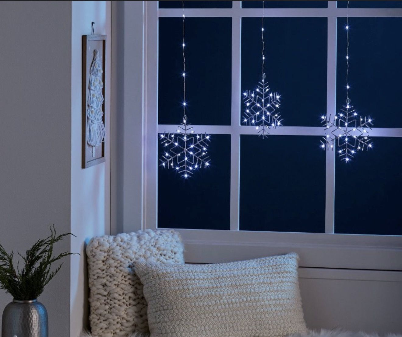 3pk Battery Operated LED Hanging Metal Snowflake Christmas Lights Wondershop Indoor/Outdoor Use with Timer