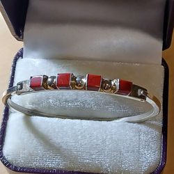 Taxco Mexico Lock Bracelet Sterling Silver Red Jasper Vintage 