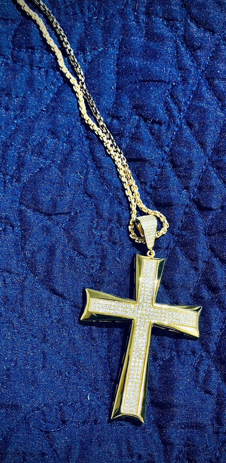 Gold Plated Chain With Simulated Diamond Cross
