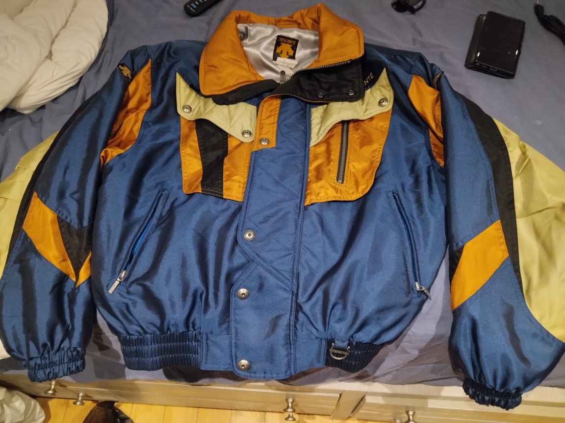 VTG DESCENTE 90'S BLUE/YELLOW SKI JACKET WATERPROOF MADE IN HONG KONG SZ Large