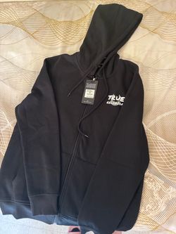 True Religion Black Zip-Up Hoodie NewsPapers Zip