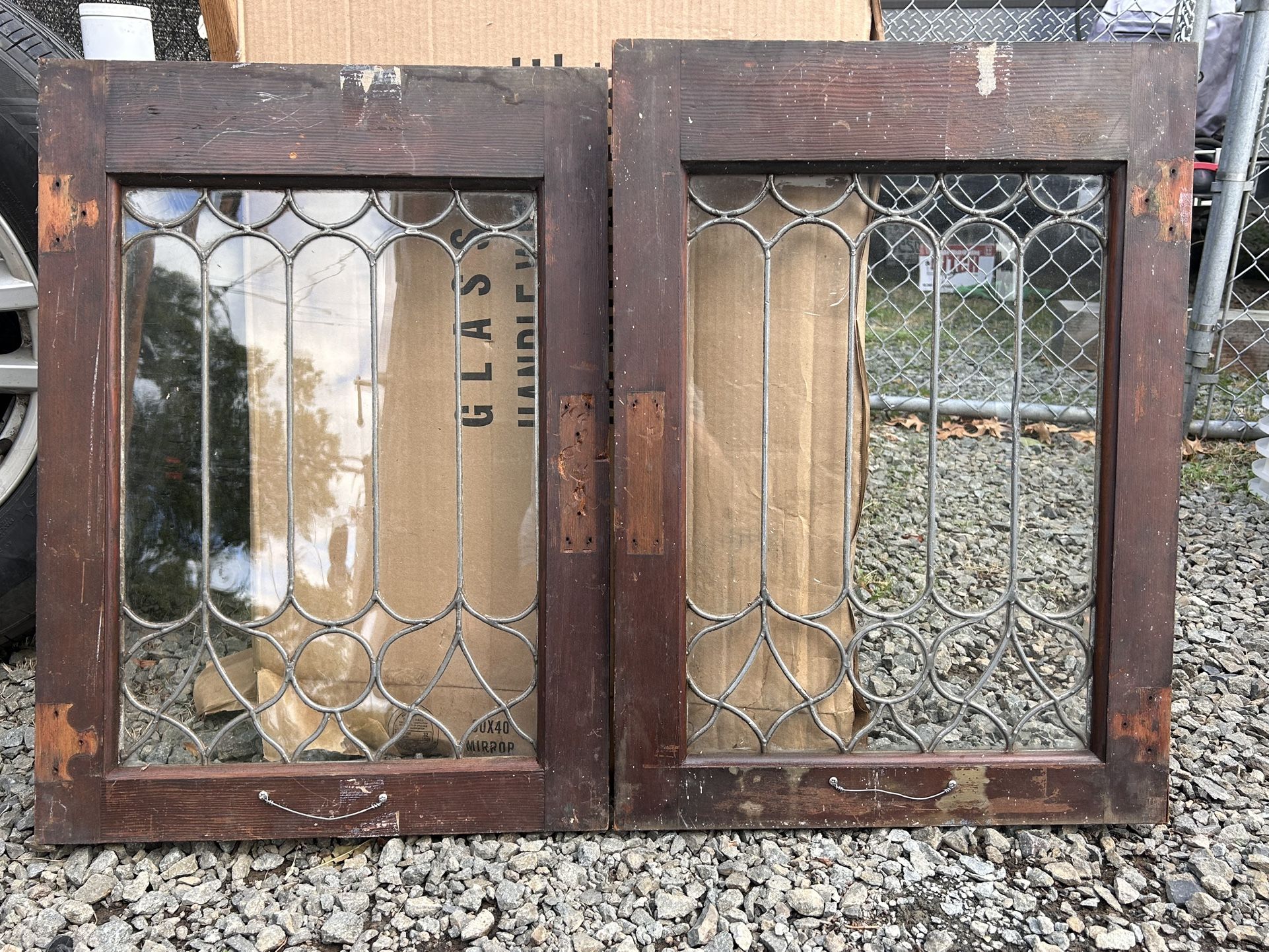 Vintage Lead Glass Window Pair