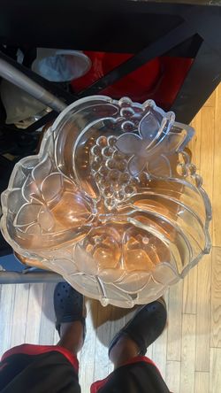 Large Glass Decorative Bowl with Grape Design