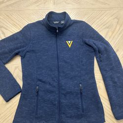 Eddie Bauer Sweater Mens Small Navy Blue Jersey Knit Fleece Full Zip Up EB251