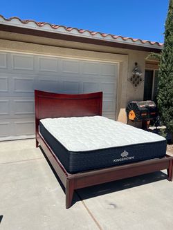 Queen Solid Wood Bed W/ Mattress & Nightstand!