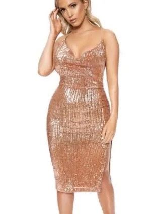 Rose Gold Sequin Mini Dress, Size Small