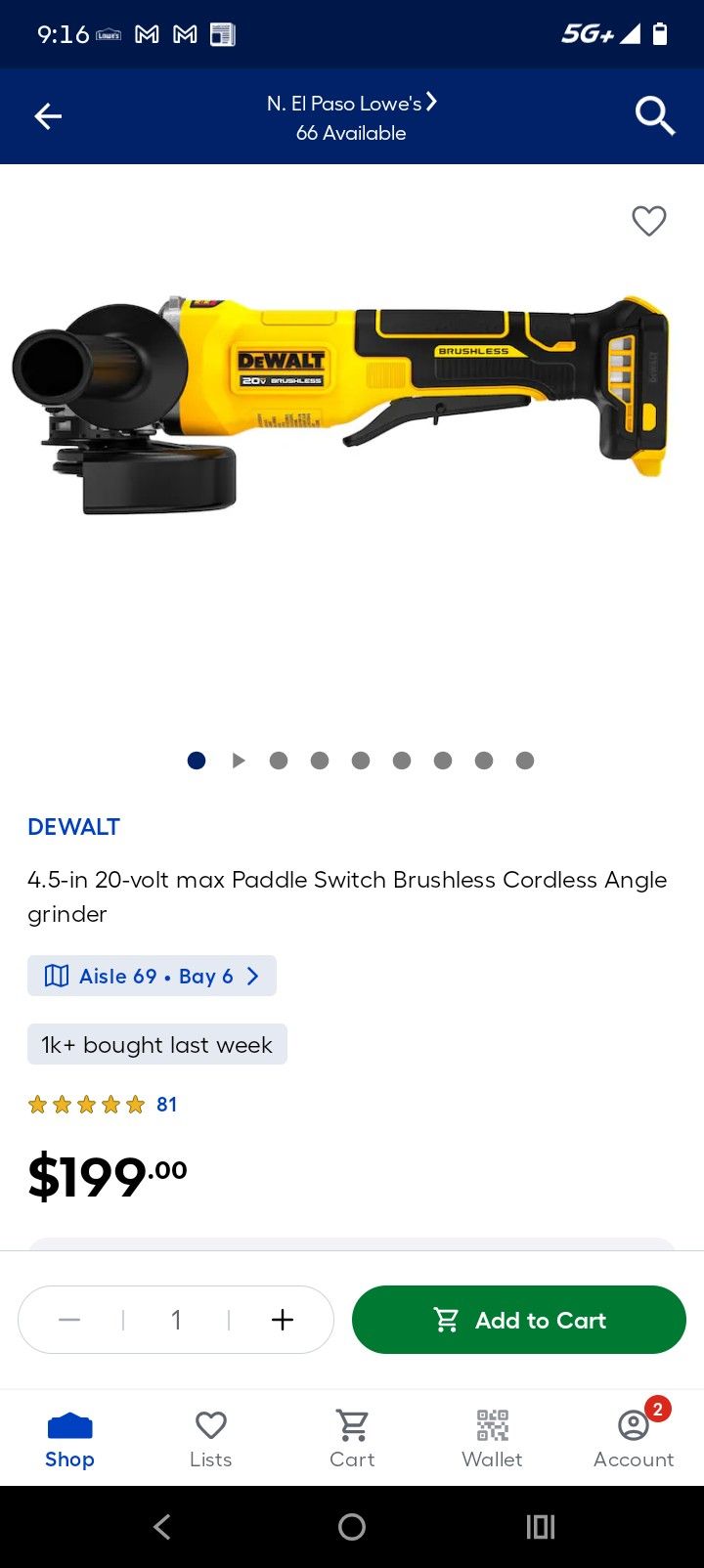 20 Volt DeWalt Brushless Angle Grinder