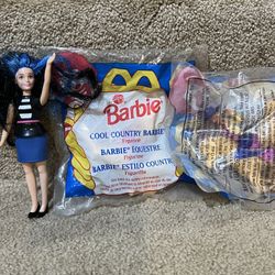 Vtg 1990s McDonald's Sweet stripes & Cool Country Barbie And Horse 4in Tall