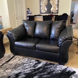 Leather Black Chairs Couch 