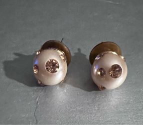 Pearl and Crystal Stud Earrings and Gold colored love knot earrings