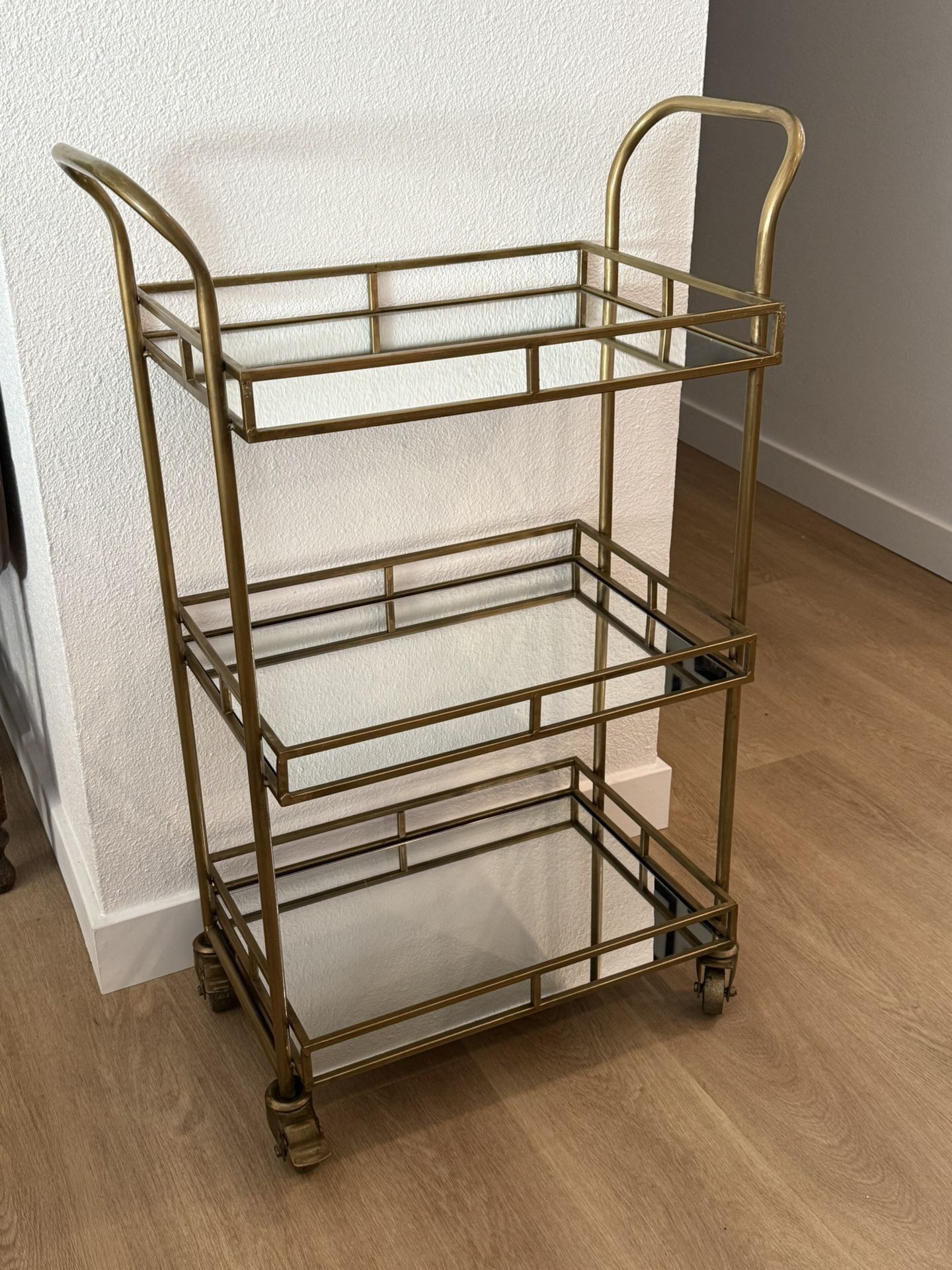 World Market Cole Antique Brass & Mirror Gold 3 Tier Bar Cart