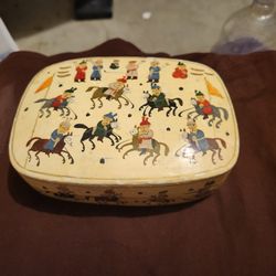 Vintage Hand Painted Kashmir India Lacquered Handmade Small Trinket Box