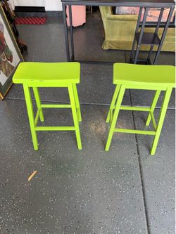 Bright Green Wooden Bar Stools (Set of 2)