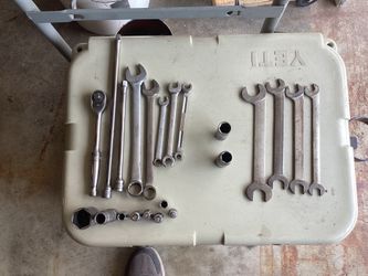 Snap on, blue point, and Mac, wrenches, sockets and a ratchet