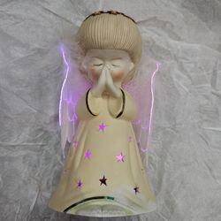 Vintage Christmas Antique PRAYING ANGEL Cherub LIGHTED NITE LIGHT Feather Wings TABLETOP FIGURINE Vintage