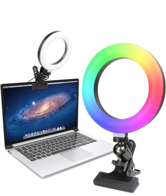 Video Conference Lighting Set Selfie Ring Light with Clamp - 6" Webcam Light with 3 White Light & RGB Modes, LED PC/Laptop Light for Remote Work