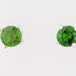 Chrome Diopside Stud Earrings 5 mm each in Sterling Silver 1 ctw total for both earrings.