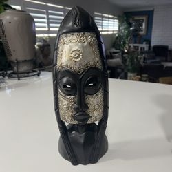 Fabulous Hand Carved Wood Tribal Mask From Ghana Has A Base So It Can Sit Upright Or A Leather Loop For Hanging It’s 13 Inches Tall And 5 Inches Wide 