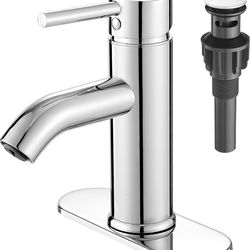 VOTON Chrome Bathroom Faucets 1 Hole, Stainless Steel Bathroom Sink Faucet with Metal Pop up Drain, Lavatory Faucet for Bathroom Sink