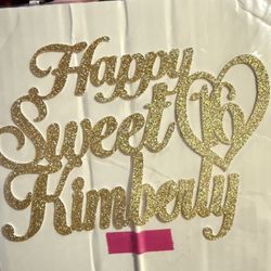 Gold Glitter Happy Sweet 16 Kimberly Cake Topper