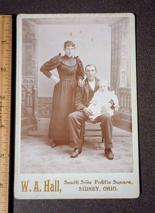 1890's W. A. Hall South Side Public Square Sidney Ohio Photo Family Portrait Picture Cabinet Card Antique Original Collectible OOAK One Of A Kind A-1