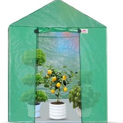 Portable Walk-in Greenhouse Indoor and Outdoors Plants Garden Greenhouse Canopy 6.6'x6.6' roll Zipper Entry Door and Floor Beam Constru