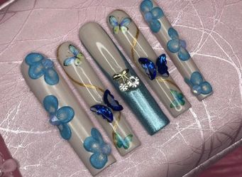 3XL square press on nails rhinestones acrylic flowers French