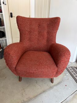 Mid-Century Tufted Armchair Red Tweed