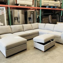 Langdon Fabric Sectional with Storage Ottoman, Gray 
