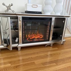 Katrien Mirrored Media Console Electric Fireplace 