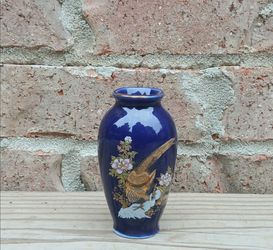 Vintage Miniature Cobalt Blue Peacock Vase