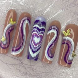 Extra long square press on nails with butterflies